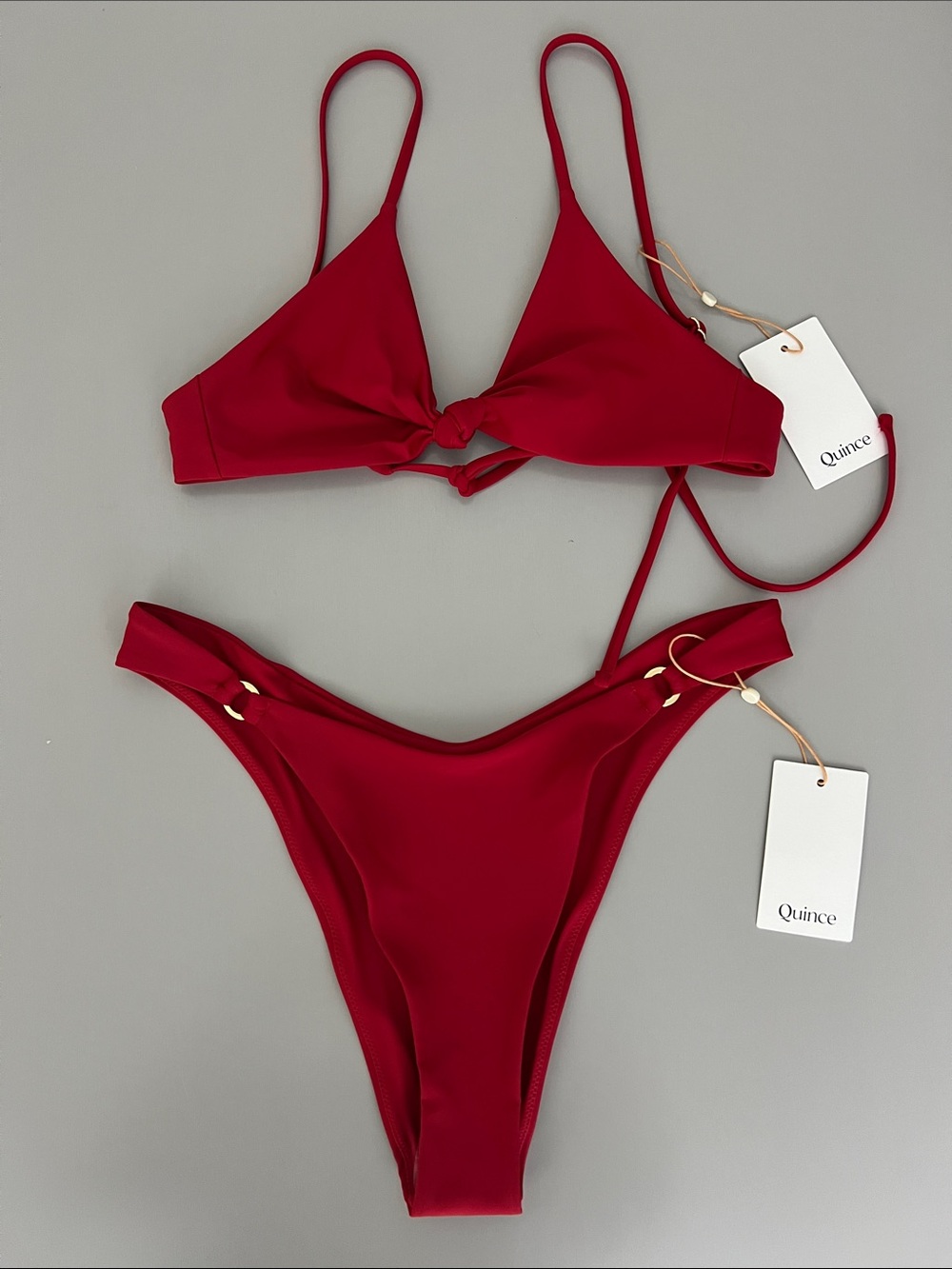 Quince Italian Bikini Set Knot Front Bikini Top & High-Leg Ring Bikini Bottom